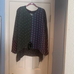 Multicolor Patterned Long Sleeve Blouse/Tunic